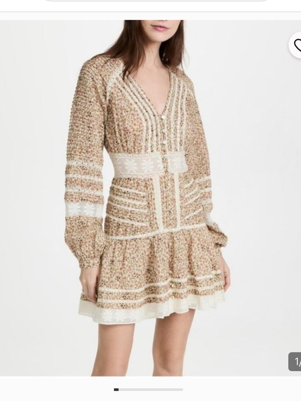 Veronica Beard Cream and Tan Floral-Print Lace-Trim Mini Dress